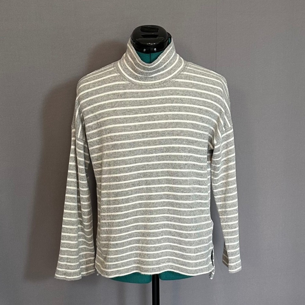 Madewell Womens Grey White Striped Mock Neck Cotton Ribbed Pullover Sweater XS